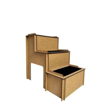 Imagem de Rampa para Pet Subir na Cama, Escada Pet com 3 Degraus em MDF e Carpete Antiderrapante para Cães e Gatos, Resistente até 15kg