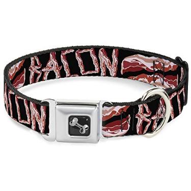 Imagem de Buckle-Down Coleira de cachorro com fivela de cinto de segurança - bacon com texto 2-2,5 cm de largura - serve para pescoço de 23 a 38 cm - pequena