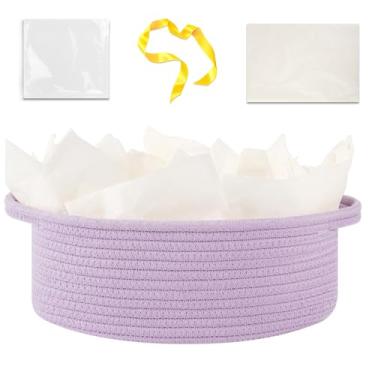 Imagem de OIAHOMY Cesta de presente com alça, cesta de tecido pequena com saco de presente, fita e papel de embrulho, caixas de berçário vazias para encher com itens pequenos, organizador de brinquedos para