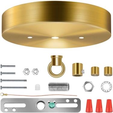 Imagem de MAYOMAJO Kit atualizado de dossel de luz de 11,2 cm com placa de cobertura de teto de substituição resistente e ferragens de montagem para luminárias lustre luminária pendente ou projeto DIY (latão)