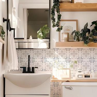 Imagem de Alwayspon 10 peças 6 x 6 polegadas/15 x 15 cm adesivo de azulejo de parede de vinil descascar e colar, decalques de azulejo autoadesivos com textura floral cinza adesivos em azulejos à prova d'água