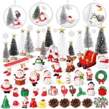 Imagem de Roowest 96 peças de enfeites em miniatura para globo de neve, kit faça você mesmo, decoração de vila de Natal, estatuetas de Natal, mini ornamentos com rena de boneco de neve, Papai Noel, floco de