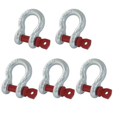 Imagem de HARSKIYER 5 manilhas de anel D de 3/8 polegadas, 1 tonelada (999.7 kg) limite de carga de trabalho galvanizado resistente parafuso pino manilha para alça de reboque, guincho, fio de aço de tração e