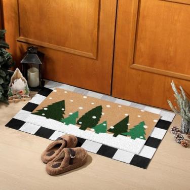 Imagem de Tinideya 2 peças de tapete de porta de verão antiderrapante primavera flores silvestres Hello Sunshine Sweet Home Ocean Welcome Floor Capachos Buffalo xadrez xadrez listrado tapete sazonal para