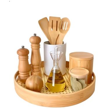 Imagem de Bandeja de Servir, Bandeja de Decoração, Organizador Redondo (Rattan/Trançada Marrom Claro, 30cm)
