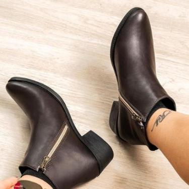 Imagem de Bota Feminina Cano Curto Salto Baixo Zíper Confortável Leve Macia Antiderrapante-Feminino