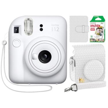 Imagem de Fujifilm Câmera instantânea Instax Mini 12 argila branca + capa minimalista personalizada + filme Fuji Instax 10 folhas e álbum de fotos