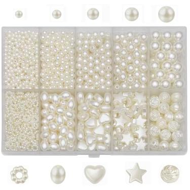 Imagem de Conjunto de 1300 contas espaçadoras redondas de pérolas 3/4/5/6/8 mm, 5 tamanhos e 5 estilos, pérolas espaçadoras para pulseiras, joias, colar, brinco, suprimento