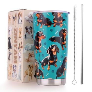 Imagem de ZINYAM Copo Dachshund Gifts de 590 ml - Copo isolado de aço inoxidável com tampa e canudo, presente para amantes de cães para mulheres e homens