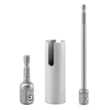 Imagem de Adaptador de broca de aço inoxidável e 2 pontas adaptadoras, para trailers, campistas pop-up e conectores C, compatível com furadeiras sem fio e chaves de impacto, ferramenta essencial para campistas