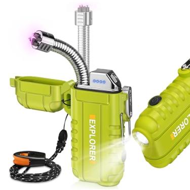 Imagem de Lafagiet Isqueiro elétrico USB C, potente chama de plasma de arco duplo, com lanterna, vento e isqueiros à prova d'água para vela, acampamento, churrasqueira, emergência