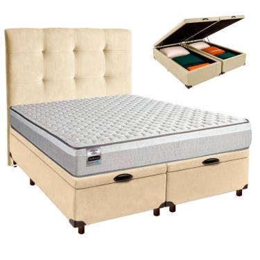 Imagem de Cama Box Bau + Colchão Queen Molas Ensacadas Hanover Inducol + Cabeceira Estofada