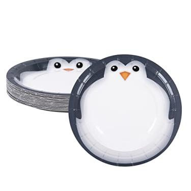 Imagem de FIT Disposable Round Paper Plates, Biodegradable Eco Friendly Material Picnic Birthday Party Dinnerware, 25 Counts, Penguin