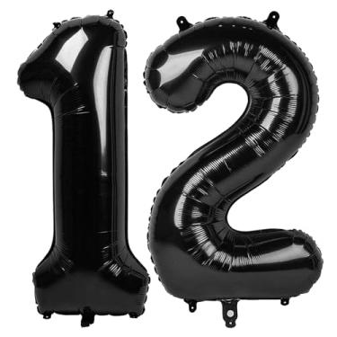 Imagem de Balão preto número 12, 101 cm, decorações de festa de 12 anos para crianças, balão gigante de 12 folhas para artigos de festa