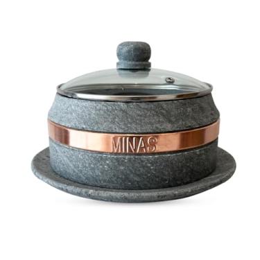 Imagem de Bras' Art, Queijeira Boleira De Pedra Sabão Ideal Para Bolos e Queijos Maravilhoso com Tampa De Vidro e Contorno de Cobre