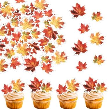 Imagem de 48 Pack Edible Fall Leaves Cupcake Toppers Maple Leaf Cupcake Picks Water Paper Fall Leaf Cake Decorations for Autumn Thanksgiving Theme Baby Shower Kids Birthday Party Supplies