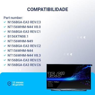 Imagem de Tela para Notebook compatível com Part Number NT156WHM-N44 V8.0 15.6" 