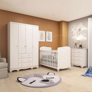 Imagem de Quarto de Bebê Completo Junior Uli 4 Portas 7 Gavetas 100% Mdf Branco 