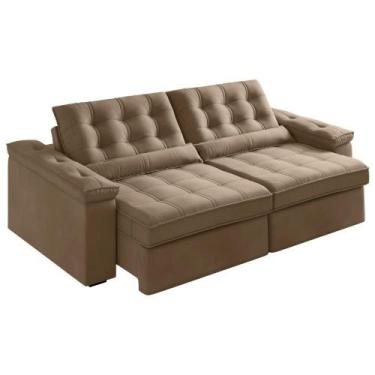 Imagem de Sofá Retrátil E Reclinável 3 Lugares 2,12m Veludo Ilhéus Bege Castor -