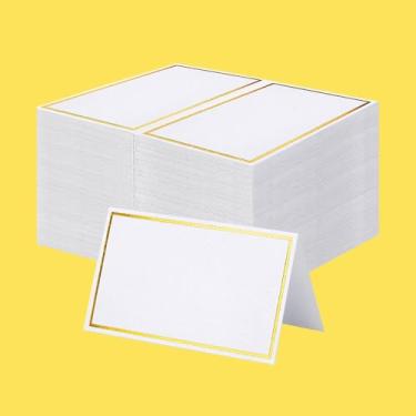 Imagem de 10 cartões premium com borda dourada, 5 x 9 cm, acompanhante, nome, local de casamento, para casamento, mesa, jantares, cartões de mesa pequenos