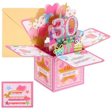 Imagem de Cartão de aniversário de 30 anos, cartão de aniversário pop-up engraçado cartão de feliz aniversário doce 3D com cartão de felicitações e envelope para mulheres, meninas, meninos, mãe, presente para
