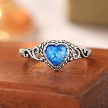 Imagem de Anel vintage de resina de coração azul com design elegante para mulheres, 7, Latão, Sem pedra preciosa
