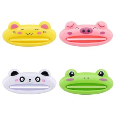 Imagem de Espremedores de creme de pasta de dente em forma de porco de sapo de plástico com desenho animado, gato, panda - Pacote com 4