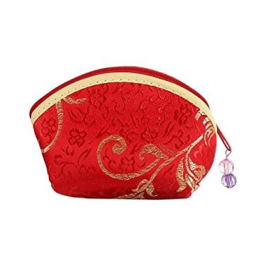 Imagem de Bolsa de armazenamento multifuncional multifuncional estojo de joias portátil para colares, bolsa de presente de nuvem auspiciosa com zíper (vermelho)