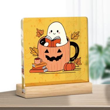 Imagem de Decoração de placa de dia de ação de graças para mesa de escritório em casa presente de agradecimento para mulheres homens leitor feliz dia de peru sinal fantasma prateleira cubículo bandeja em