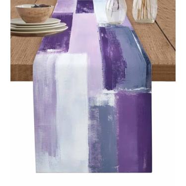 Imagem de Caminho de mesa abstrato roxo branco cinza moderno caminho de mesa cozinha decoração de mesa de jantar para casa decoração de festa de fazenda 33 cm x 182 cm