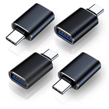Imagem de Pacote de 4 adaptadores USB C para USB C macho para USB3 fêmea compatível com iPhone 16 Pro Max Pro Air 2023 iMac iPad mini Pro, outros dispositivos tipo C ou Thunderbolt 4/3, preto espacial