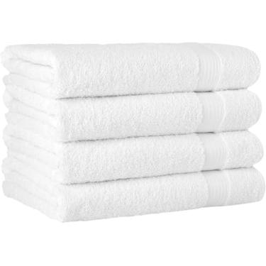 Imagem de BLUSPEAR Toalhas de banho brancas pequenas de algodão a granel 24 x 48 | Pacote com 4 toalhas econômicas multiuso baratas para hotel, sauna, piscina, academia, spa | Toalha de hotel altamente