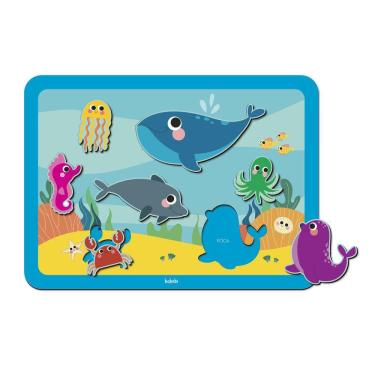 Imagem de Quebra Cabeça De Encaixe Fundo Do Mar 7 Peças Em Madeira - Babebi 7028