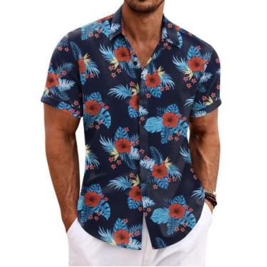 Imagem de Camisa havaiana COOFANDY de manga curta com botões
