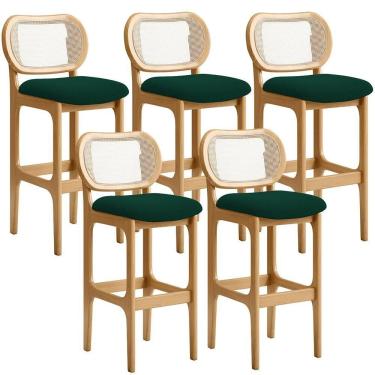 Imagem de Kit 05 Banquetas Altas Para Cozinha Bancada Sala Tela Betta Fixa L02 Bouclê Verde - Lyam
