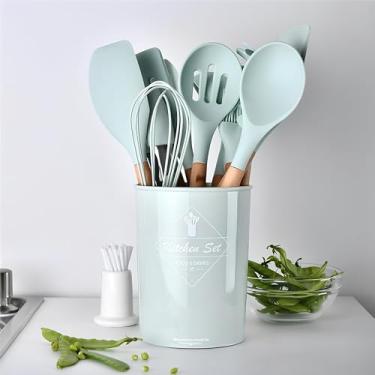 Imagem de Kit Completo Jogo de Utensílios de Cozinha Luxo 19 Peças com Tábua em Silicone, Espátulas, Facas e Tesoura