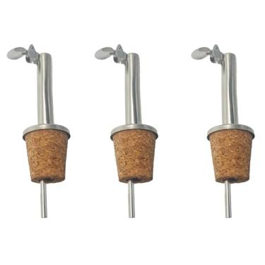 Imagem de pson 3 peças de garrafa de aço inoxidável, bico articulado com design de cortiça para derramar azeite, vinagre, xarope, licor e vinho (cabeça curvada)