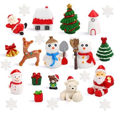 Imagem de DIYASY Estatuetas em miniatura de Natal, 30 peças de mini artesanato de resina, Papai Noel, boneco de neve, kit de ornamentos de alce para jardim de fadas de Natal e globos de neve