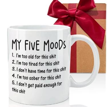 Imagem de Presentes de aposentadoria para homens, chefe, colega de trabalho - Caneca My Five Moods Ideia de presente de aniversário para ele ela - Presente de Natal sarcástico engraçado para marido, esposa