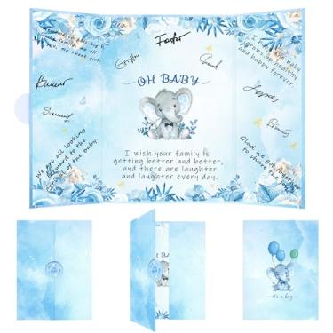 Imagem de Vlipoeasn Livro de visitas alternativo de chá de bebê de elefante para meninos, azul faça você mesmo fofo livro de assinatura It's a Boy Sign in Book, decoração de festa de chá de bebê revelação de