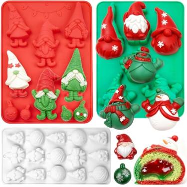 Imagem de Molde de silicone de Natal para assar pacote com 3, moldes de chocolate doces de gnomo de Natal 3D molde de mini torta com formato de sino de Natal para mini bolos, sabonete artesanal, chocolate