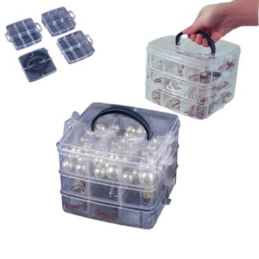 Imagem de Cesto Organizador Multiuso com 3 Compartimentos Bijuterias Acessórios De Pesca Costura E Remédios Transparente Caixa Joias Plástica Empilhável Banheiro, Cozinha, Escritório, Maquiagem e Penteadeira