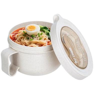 Imagem de OZY Conjunto de tigelas de micro-ondas com tampas e alças, caneca de macarrão ramen para macarrão instantâneo, aveia, salada, sopa, cereal, ideal para casa, escritório, dormitório (1Bege)