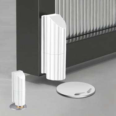 Imagem de Batente de porta à prova de vento para uso interno mantém a porta aberta mecânica sem perfuração batente de porta com parafusos e adesivo, branco