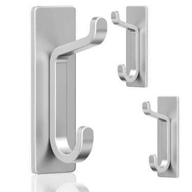 Imagem de Ganchos de parede para casaco e toalha, gancho de porta adesivo de 5,8 kg, pacote com 3 adesivos prateados, sem necessidade de perfuração, fixação forte para pendurar casacos, toalhas, chaves, bolsas