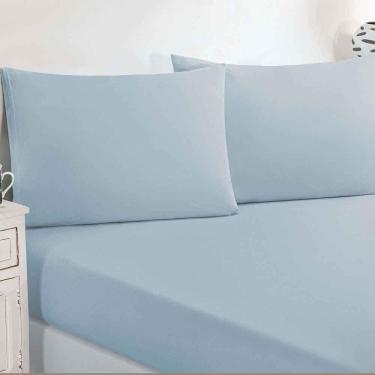 Imagem de Jogo De Cama Malha Lençol 100% Algodão Gran Moratta 3 Peças Casal - Azul Bebê