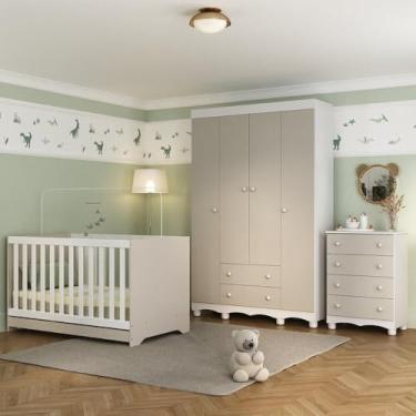 Imagem de Quarto de Bebê Completo com Berço Americano 3 em 1 Dengo Multimóveis Mp4588 Branco/off White