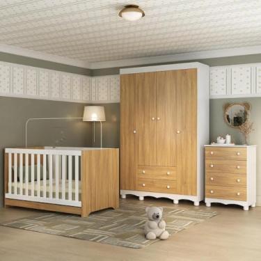 Imagem de Quarto de Bebê Completo com Berço Americano 3 em 1 Dengo Multimóveis Mp4588 Branco/madeirado