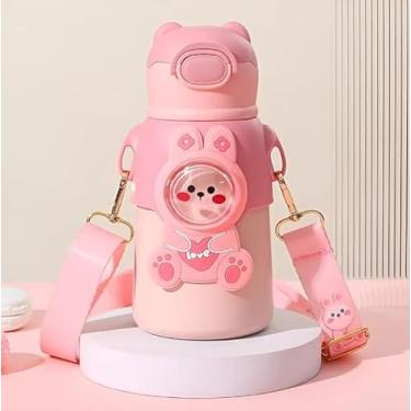 Imagem de Garrafinha Infantil Térmica Com Canudo e Alça Com Presilhas - Com Temática de Animais na Cor Rosa