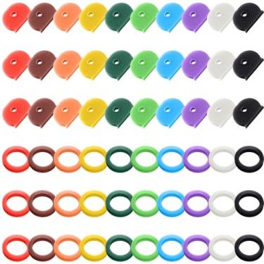Imagem de Heclia Capas de chave, tampas, anéis, etiquetas de codificação, 60 peças, chaveiros, identificadores, plásticos, capas de chaves, macias, elásticas, capas de chaveiro, capas multicoloridas, protetores